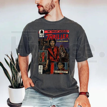 Vintage MJ Comic T-Shirt – Retro King of Pop Thriller Graphic Tee, 80s Pop Culture Music Fan Premium Cotton Gift