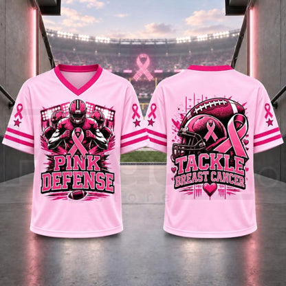 Breast Cancer Awareness Football Jersey – Pink Ribbon V-Neck Game Day Top