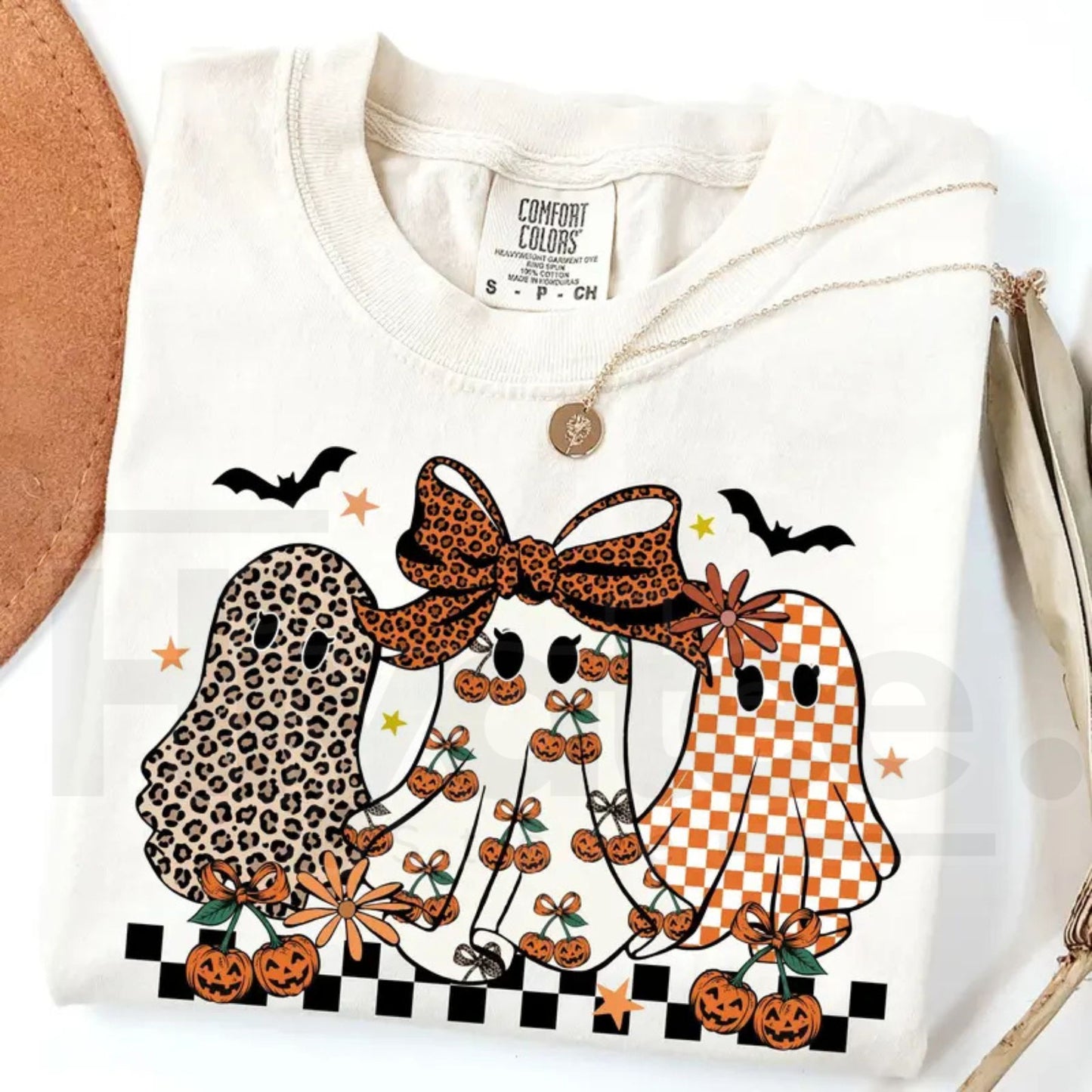 Comfort Colors Coquette Leopard Checkered Ghost Shirt Cute Spooky Season Tee