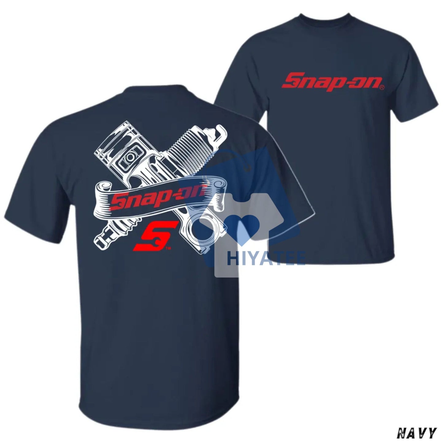 Snap-on Engine Parts T-Shirt – Automotive Mechanic Graphic Tee, Garage Workwear with Piston & Spark Plug Design