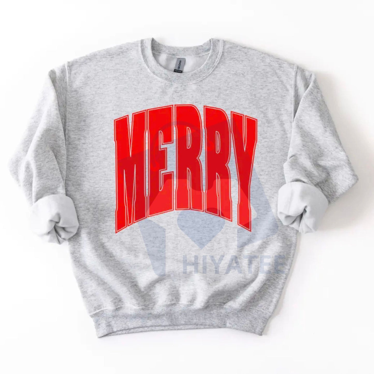 Merry Oversized Print Christmas Sweatshirt: Cozy Loose Fit Holiday Pullover, Trendy Festive Graphic Crewneck, Unisex Gift Idea