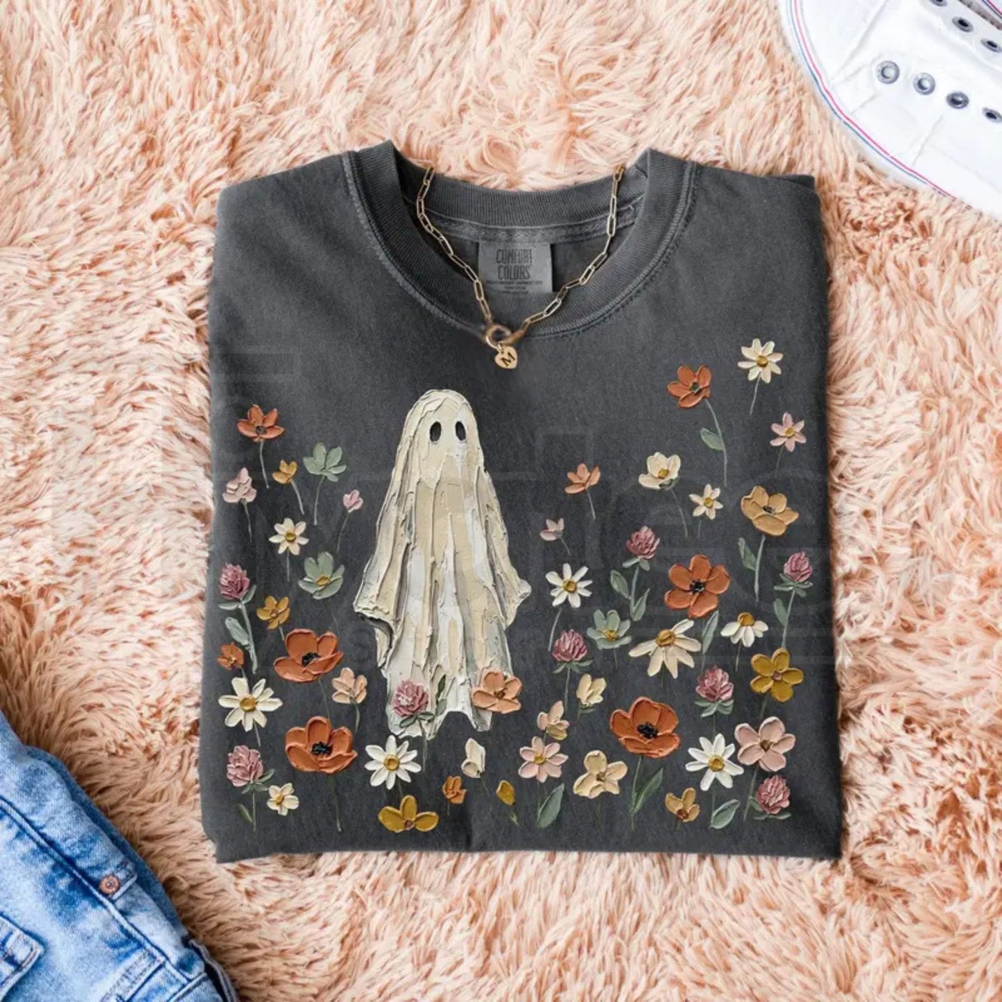 Comfort Colors Wildflowers Ghost Shirt Spooky Floral Botanical Tee