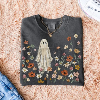 Comfort Colors Wildflowers Ghost Shirt Spooky Floral Botanical Tee