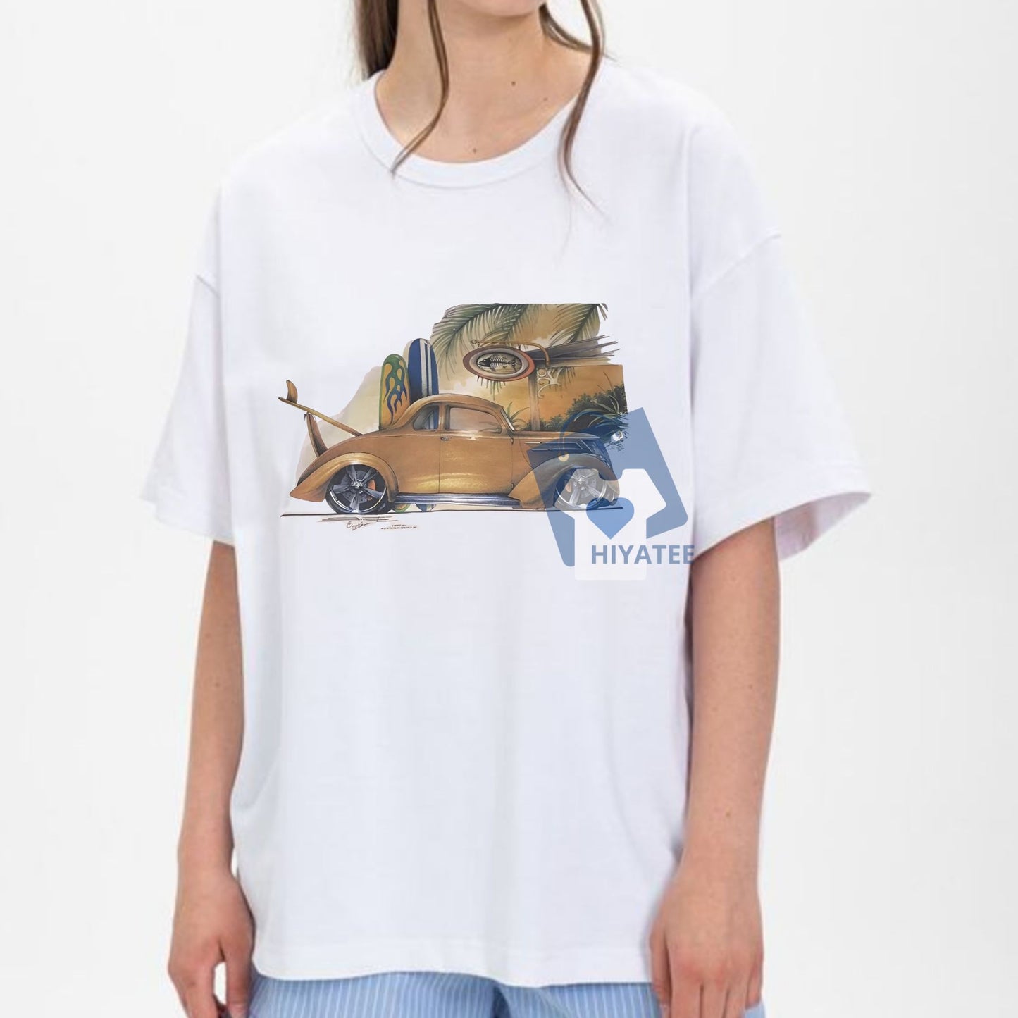 1937 Ford Street Rod Shirt – Vintage Beach Scene Cotton Car Tee