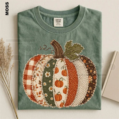 Comfort Colors Faux Patchwork Fall Pumpkin Thanksgiving Tee