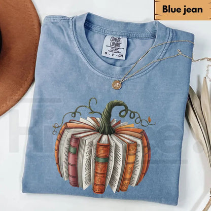 Comfort Colors Fall Book Pumpkin Shirt Halloween Book Lover Graphic Tee