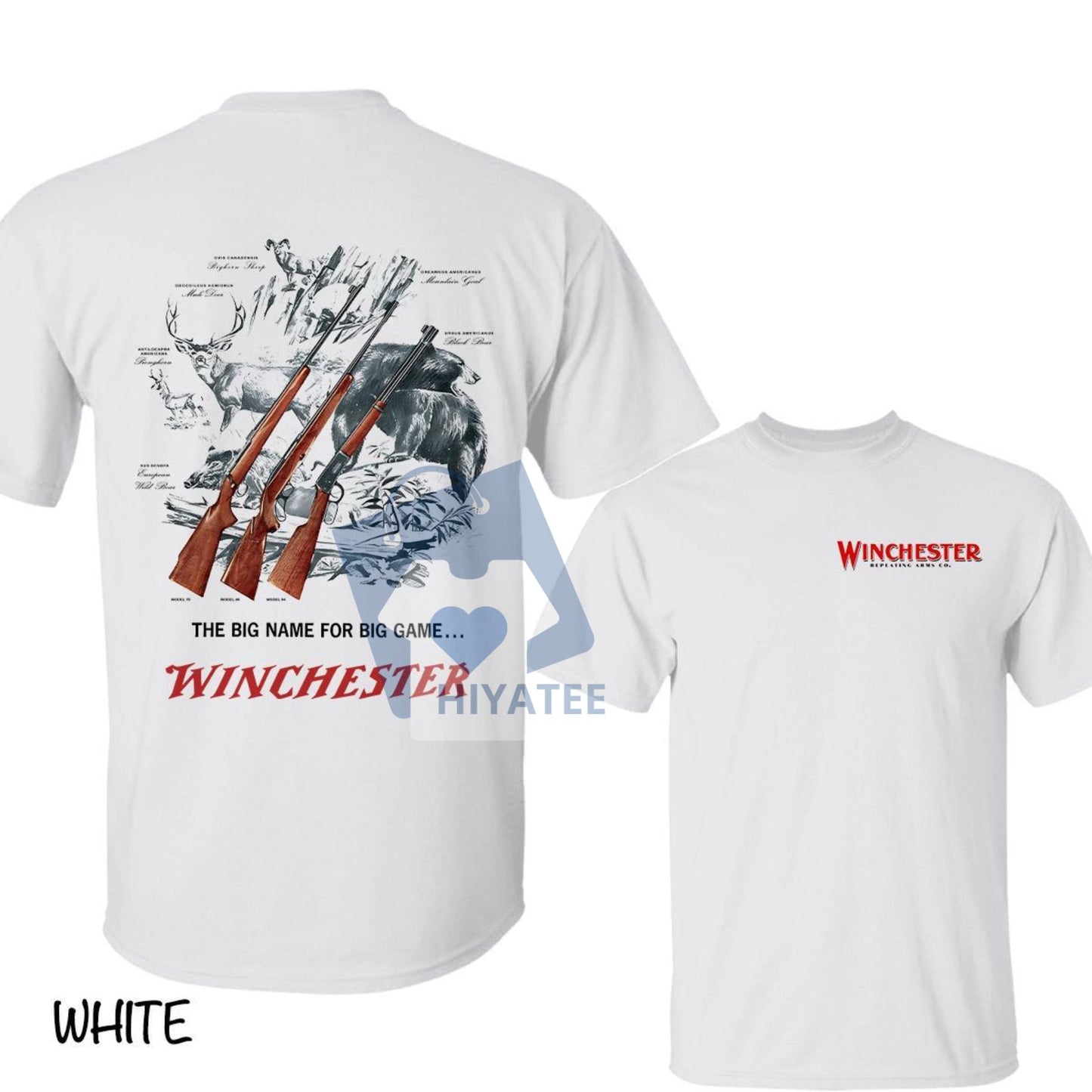 Winchester Big Game Graphic T-Shirt – Vintage Wildlife & Rifle Sketch, Classic Outdoor Tee for Men