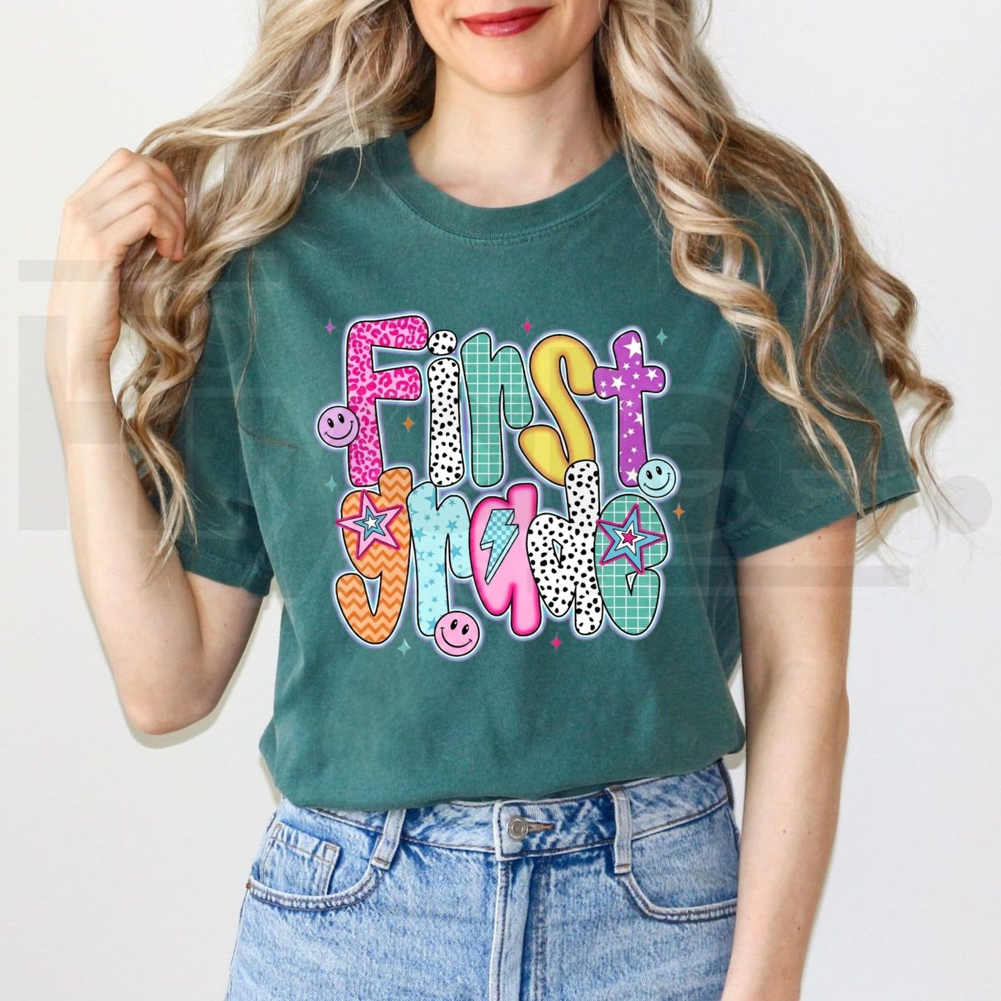 Comfort Colors Retro First Grade Smiley Face T-Shirt