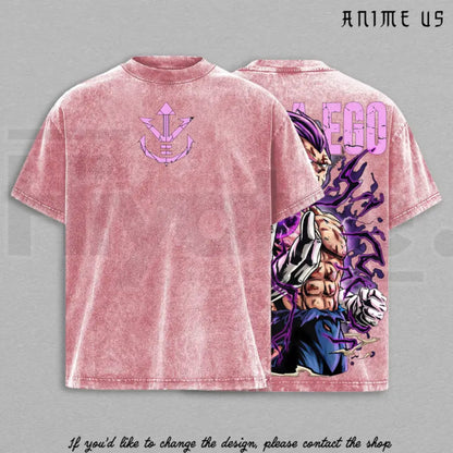 Ultra Ego Saiyan Warrior Vintage Washed T-Shirt – Purple Power Anime Inspired Oversized Graphic Tee