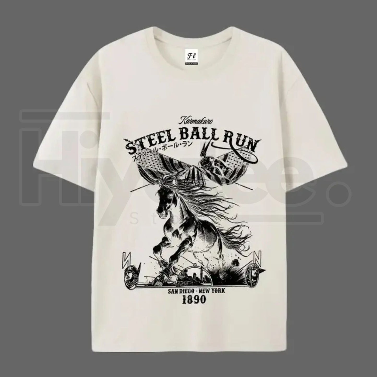 "Steel Ball Run" Horse Racing – SBR American Flag Graphic Top