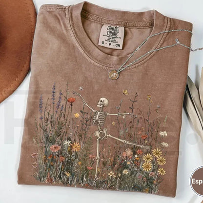 Comfort Colors Skeleton Dancing Arabesque Wildflower Cottagecore Nature Shirt