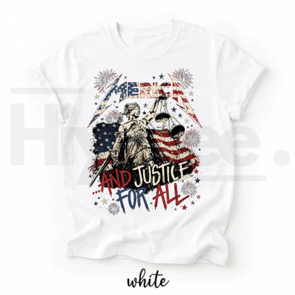 Merica and Justice For All Fourth of July T-Shirt & Tank Top – Progressive Patriotic Graphic Tee