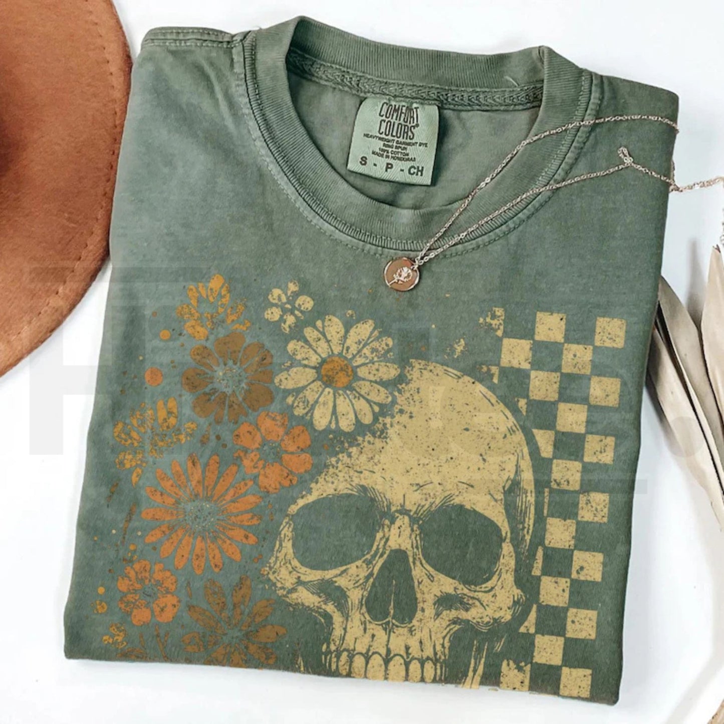Boho Skull Graphic Tee Vintage Grunge Retro Summerween Spooky Halloween Shirt