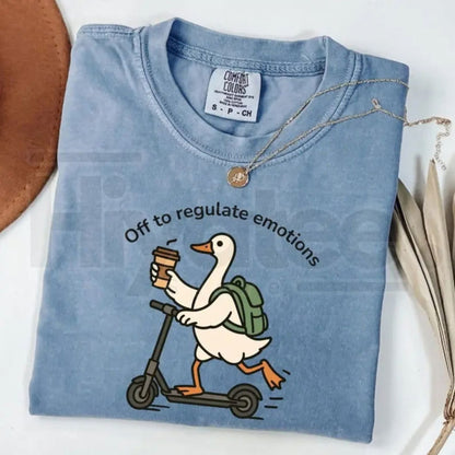 Comfort Colors® Off to Regulate Emotions T-Shirt – Mental Health Teacher & SEL Counselor Gift, Funny Duck Graphic Tee