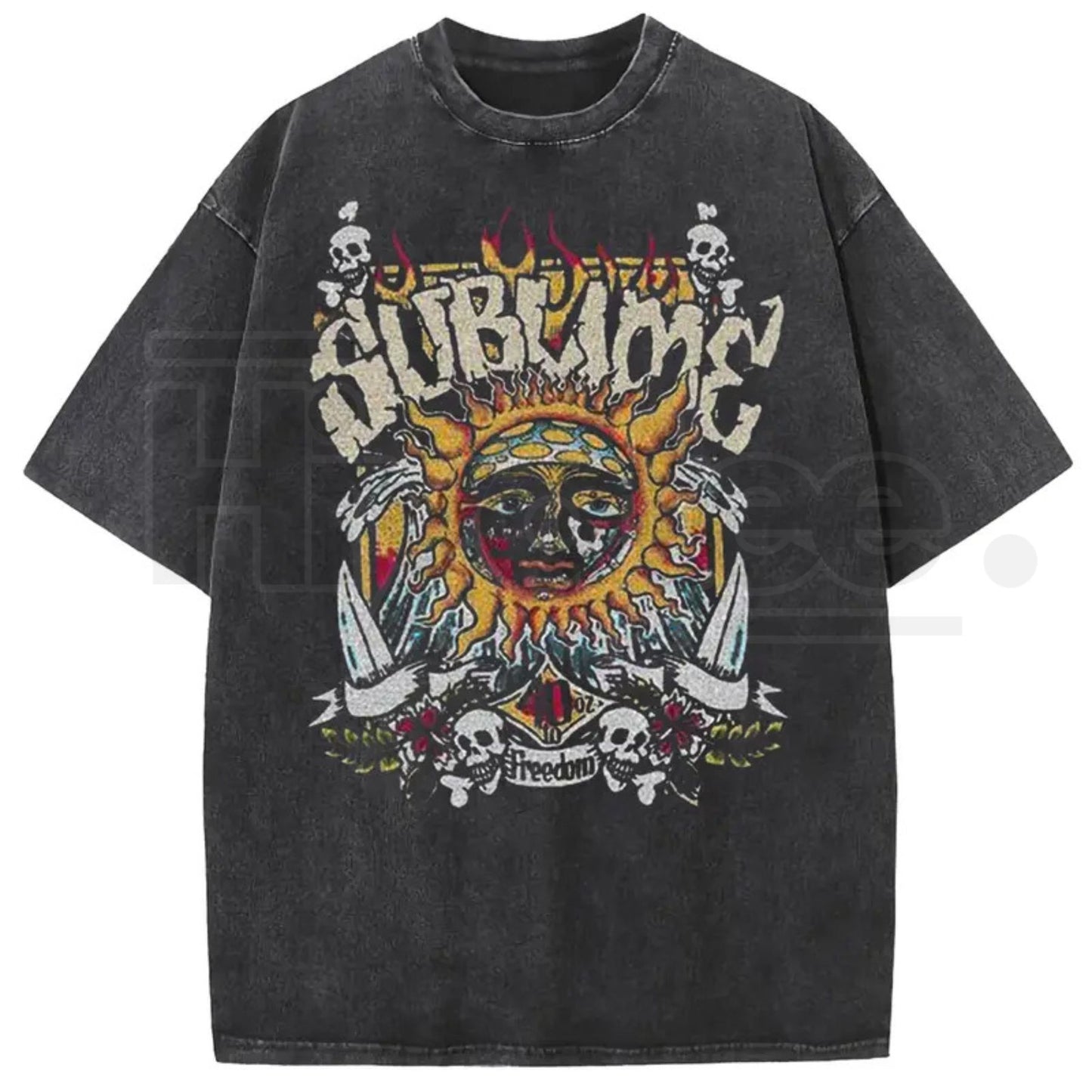 Sunland Sun Pattern Acid Washed T-Shirt – Oversized Unisex Graphic Tee