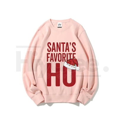 Santa's Favorite Ho Funny Christmas Sweatshirt: Santa Hat Graphic, Sassy Holiday Apparel for Women, Christmas Party Top, Retro Sports Shirts