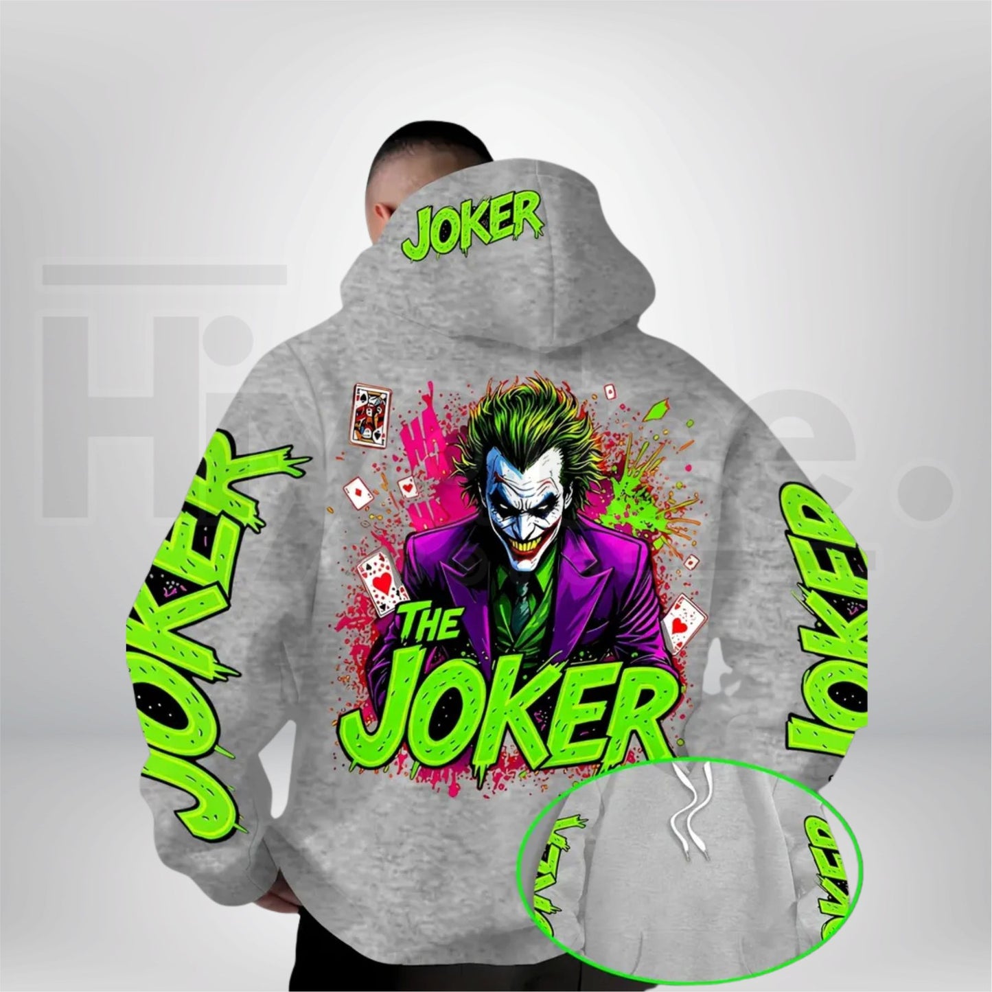 Warner Bros Men's Fluorescent Joker Print Hoodie – Casual Streetwear Hooded Trendy Fashion Pullover