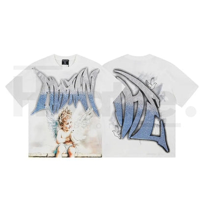 MIXED EMOTION Diamond Angel Graphic Tee – Y2K Vintage Streetwear T-Shirt