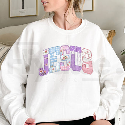 Saturday Patterned Jesus Sweatshirt, Vintage Retro Christian Faith Graphic Pullover