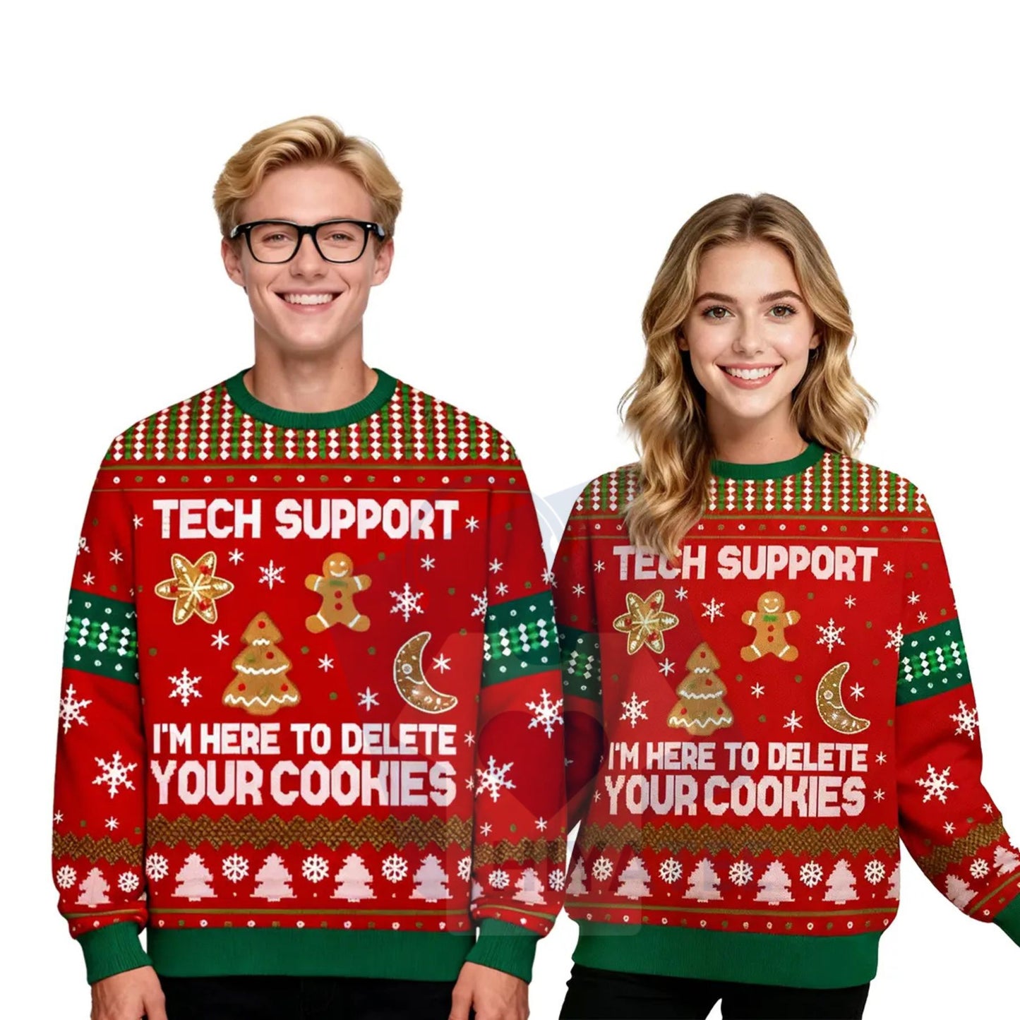Geeksoutfit Tech Support Fun Ugly Christmas Sweater – Crewneck Pullover Knitwear