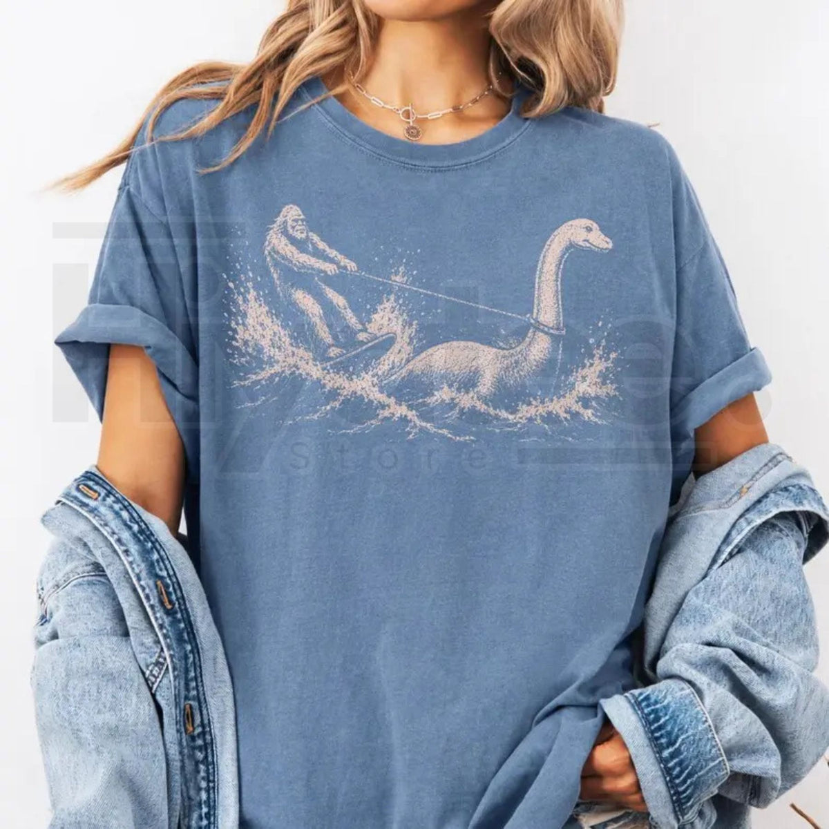 Comfort Colors Funny Bigfoot Loch Ness Monster Waterskiing T-Shirt