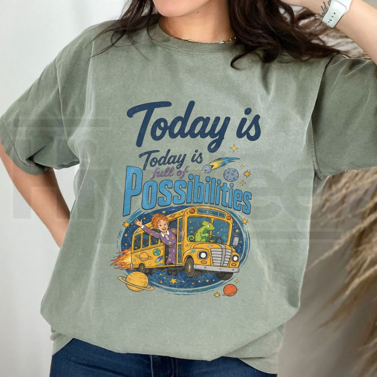 Comfort Colors Miss Frizzle Magic School Bus T-Shirt – Today Is Full Of Possibilities Teacher Tee