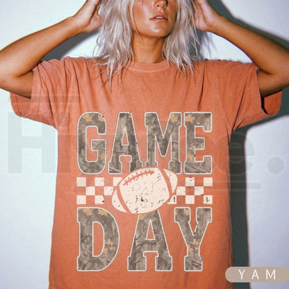 Camo Checkered Football Game Day Shirt Trendy Tailgate Fan Top Mom Tee