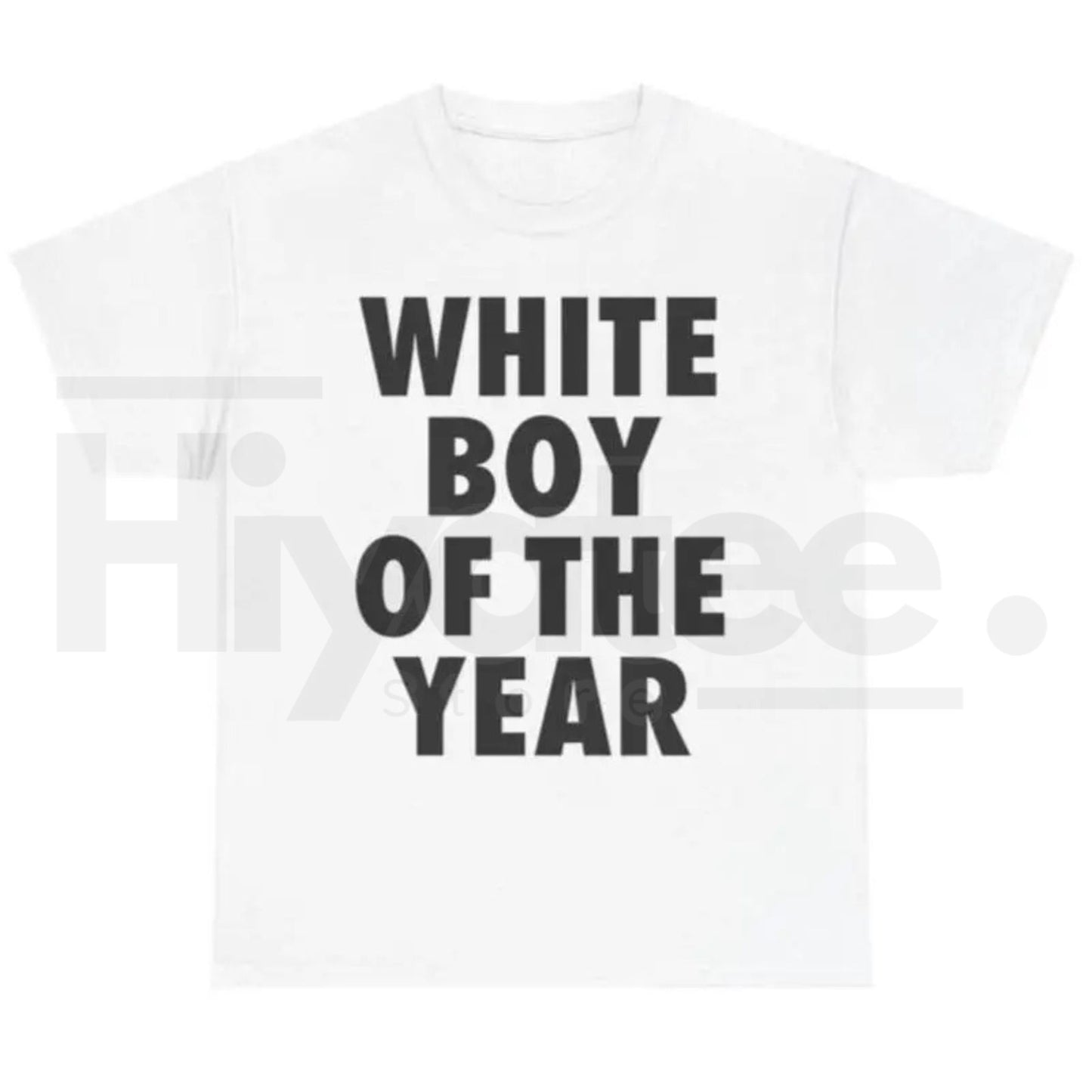 Men's White Boy Of The Year Oversized Round Neck Funny Meme Graphic T-Shirt