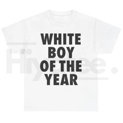 Men's White Boy Of The Year Oversized Round Neck Funny Meme Graphic T-Shirt