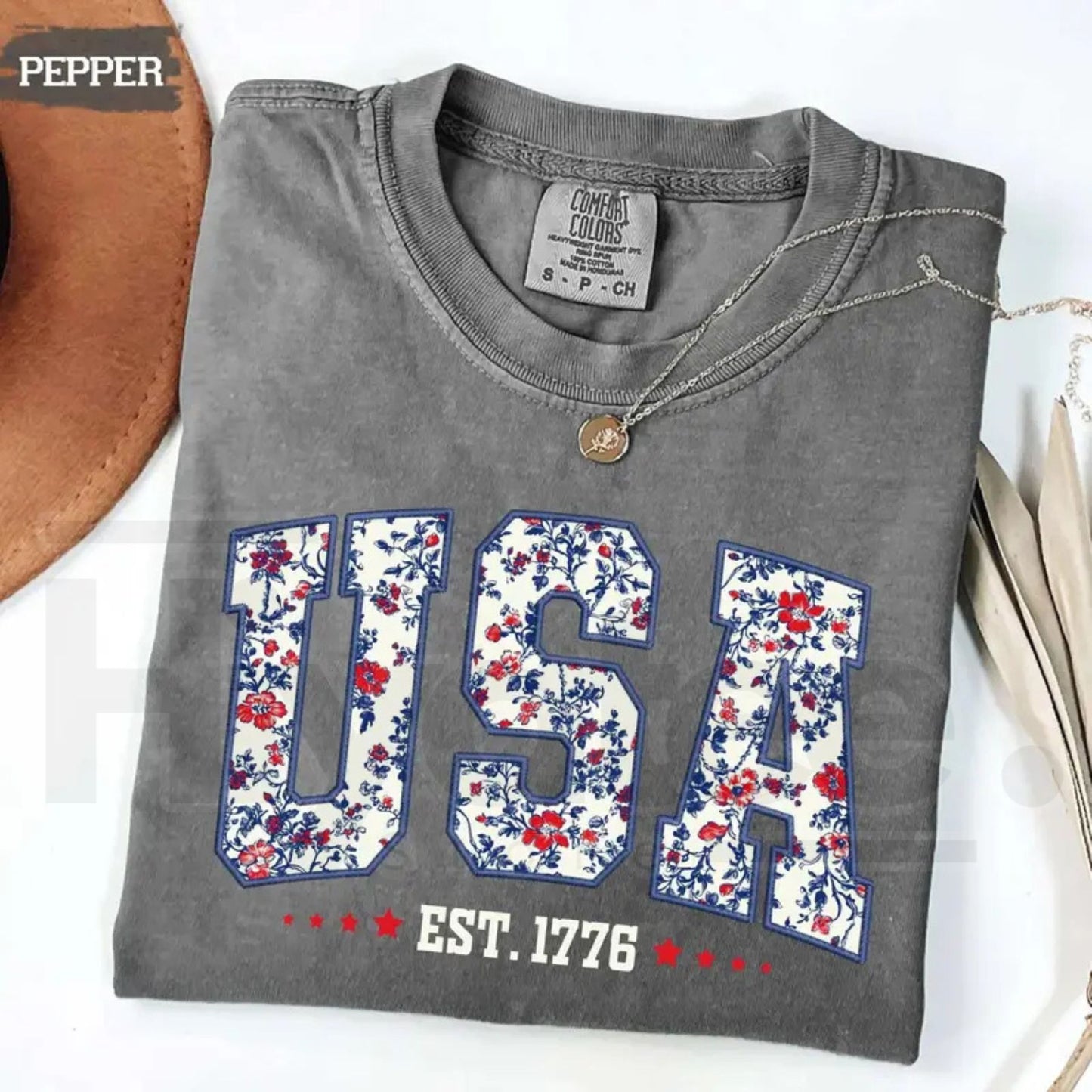 Comfort Colors® Floral USA Shirt – Retro Botanical Patriotic Digital Print Tee