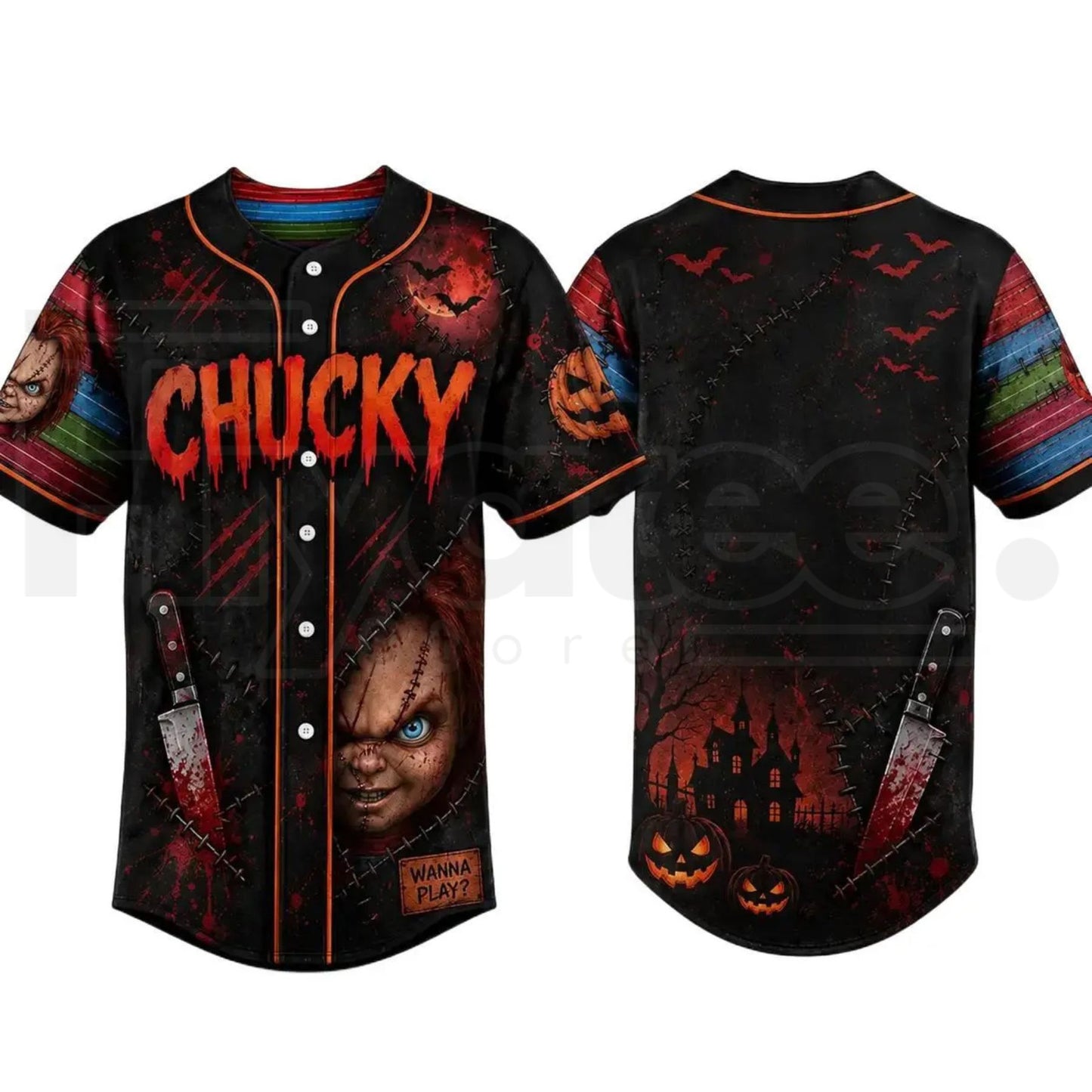 Horror Slasher Baseball Jersey – Classic Movie Characters Spooky Squad Shirt
