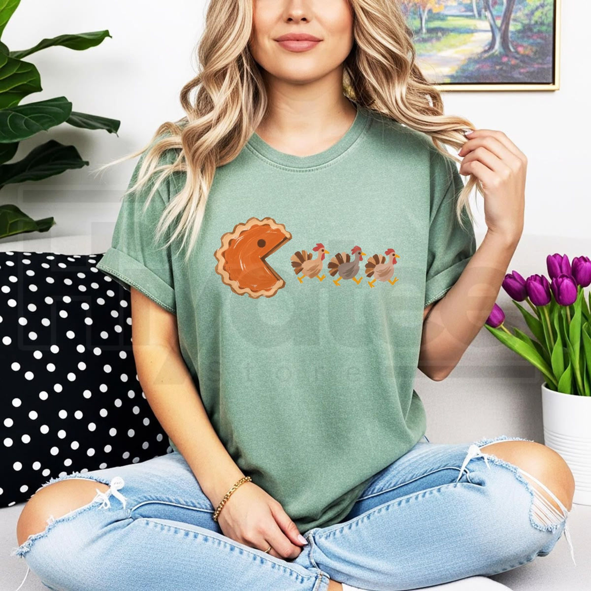 Comfort Colors Pumpkin Pacman T-Shirt – Funny Thanksgiving & Turkey Day Tee