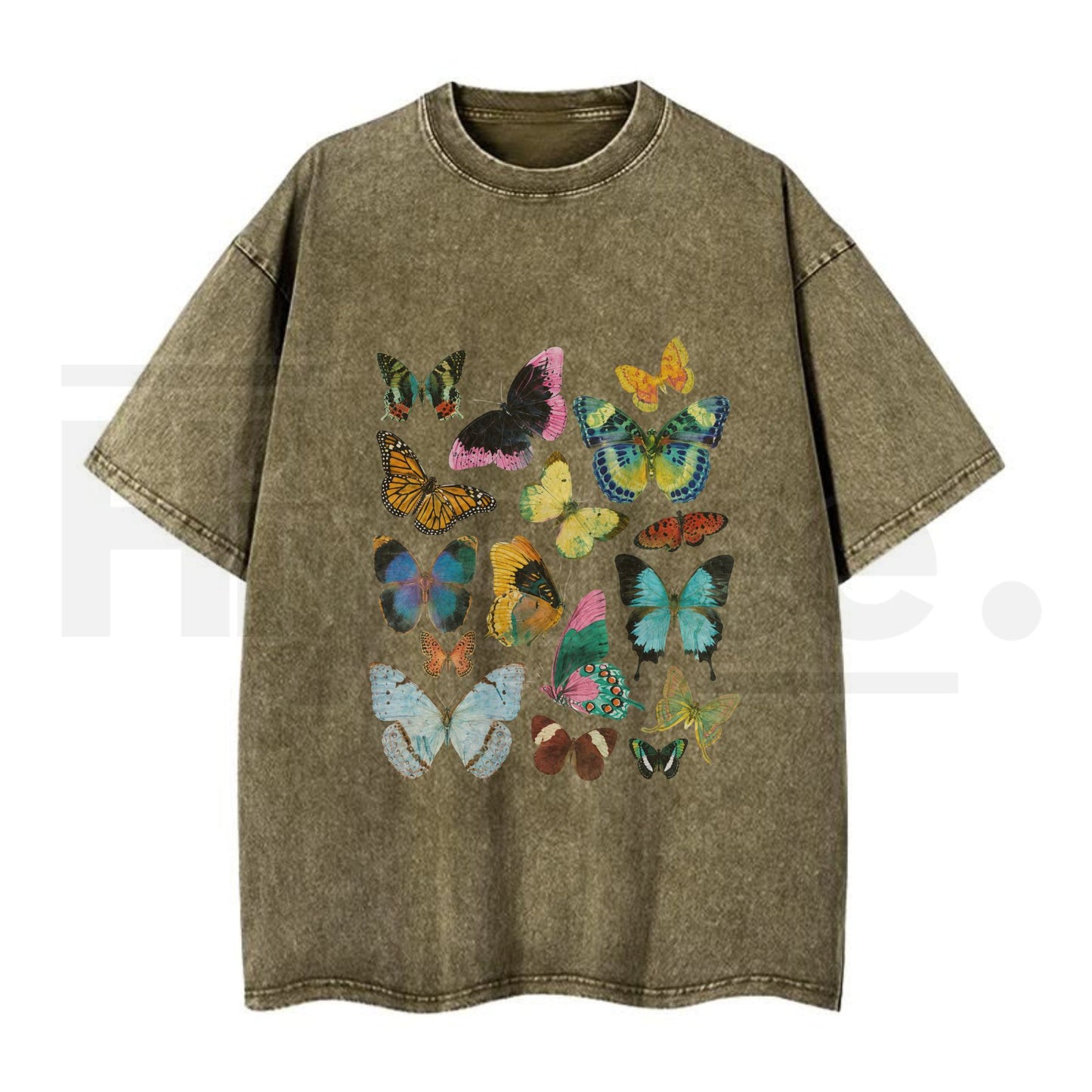 "FLUTTER" Vintage Wash Graphic Tee – Retro Y2K Butterfly Acid Washed Oversized Shirt