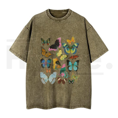 "FLUTTER" Vintage Wash Graphic Tee – Retro Y2K Butterfly Acid Washed Oversized Shirt
