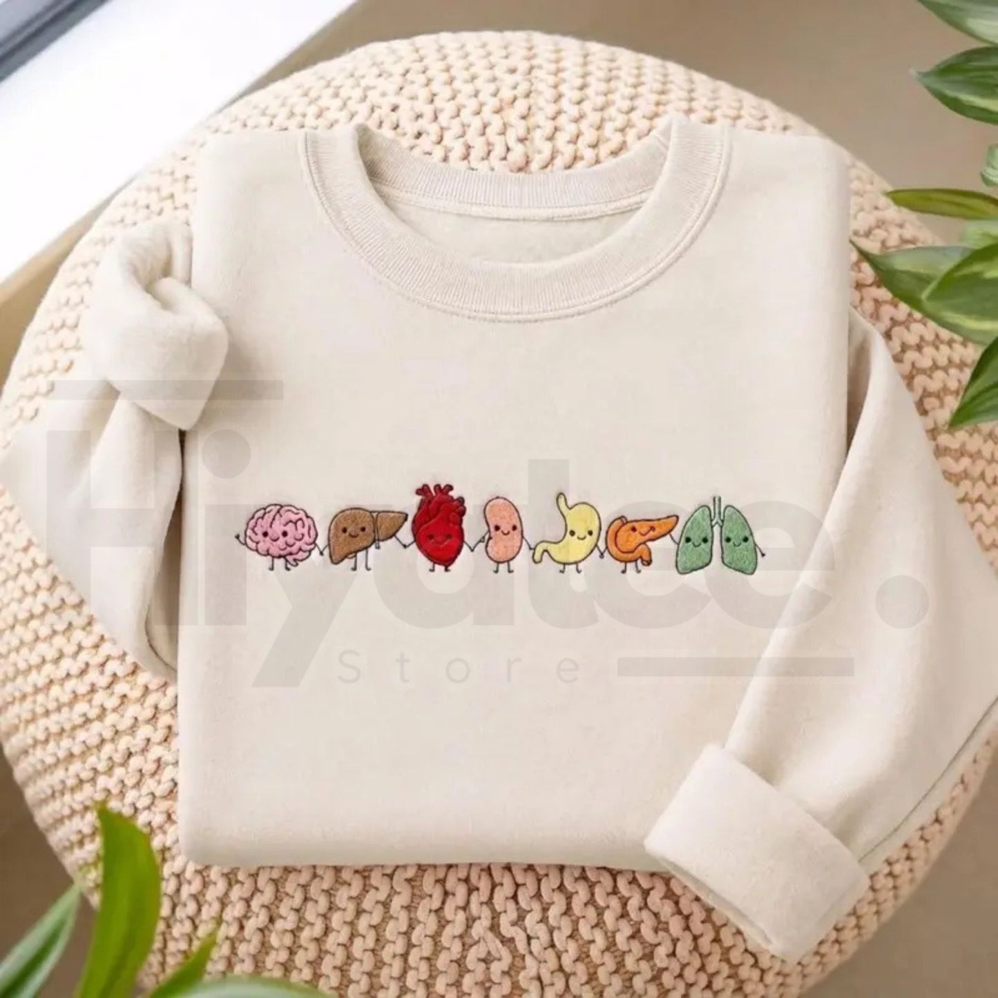"Cute Organ Friends" Embroidered Sweatshirt – Minimalist Anatomy Healthcare Crewneck