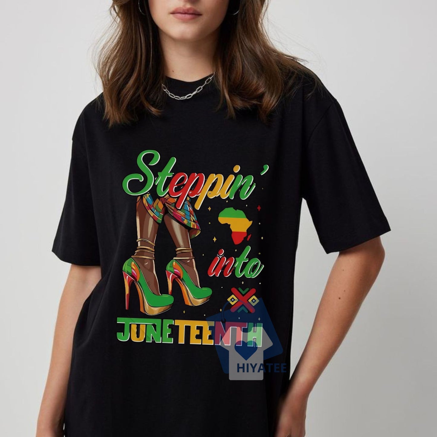 Women's Juneteenth T-Shirt – “Steppin’ Into Juneteenth” Graphic Tee with Africa Flag Colors