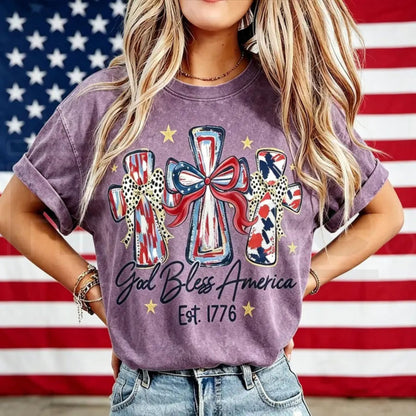 God Bless America Vintage T-Shirt – USA 250th Anniversary Washed Graphic Tee