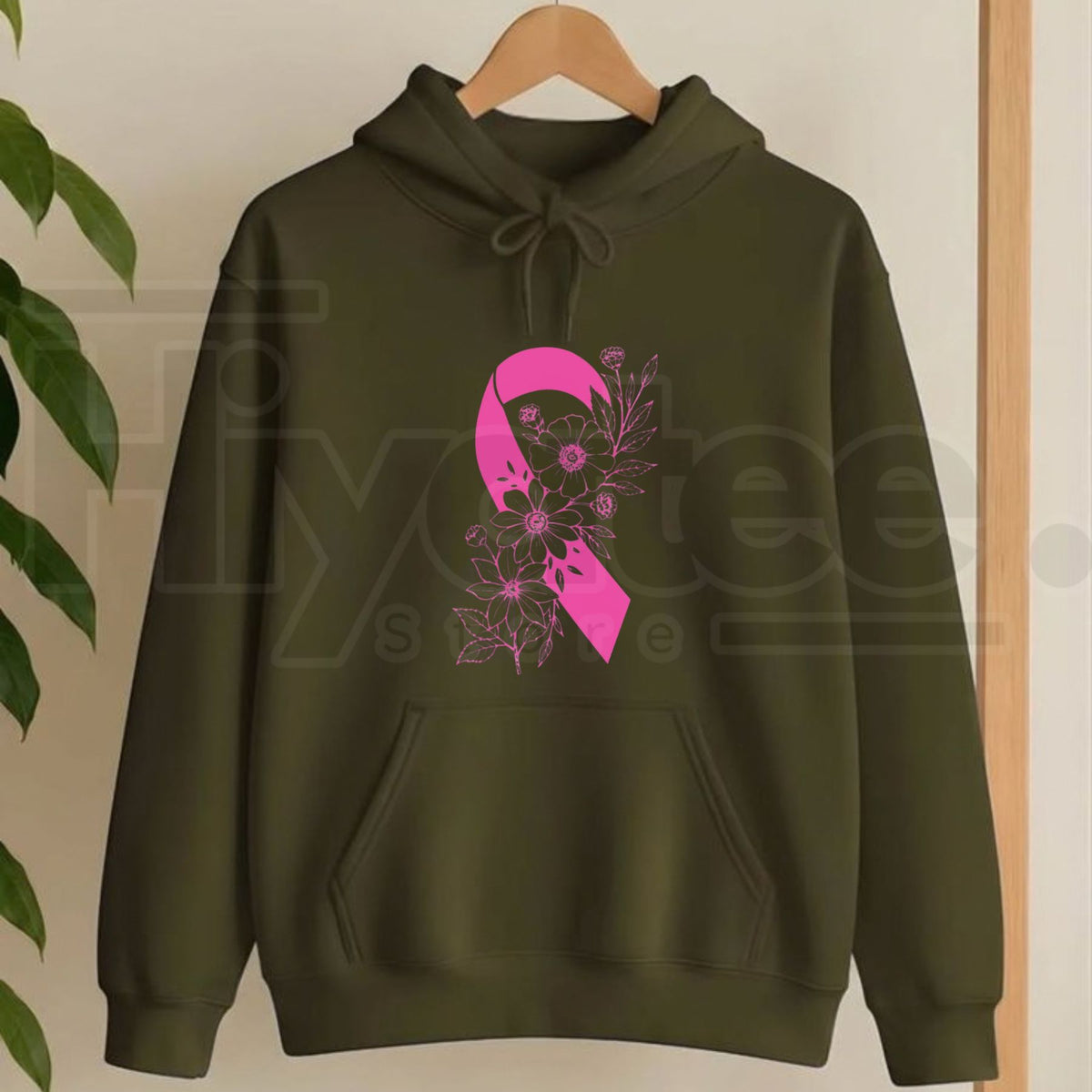 Breast Cancer Ribbon with Flowers Pullover Hoodie – Floral Hope & Awareness Floral Graphic Sweatshirt
