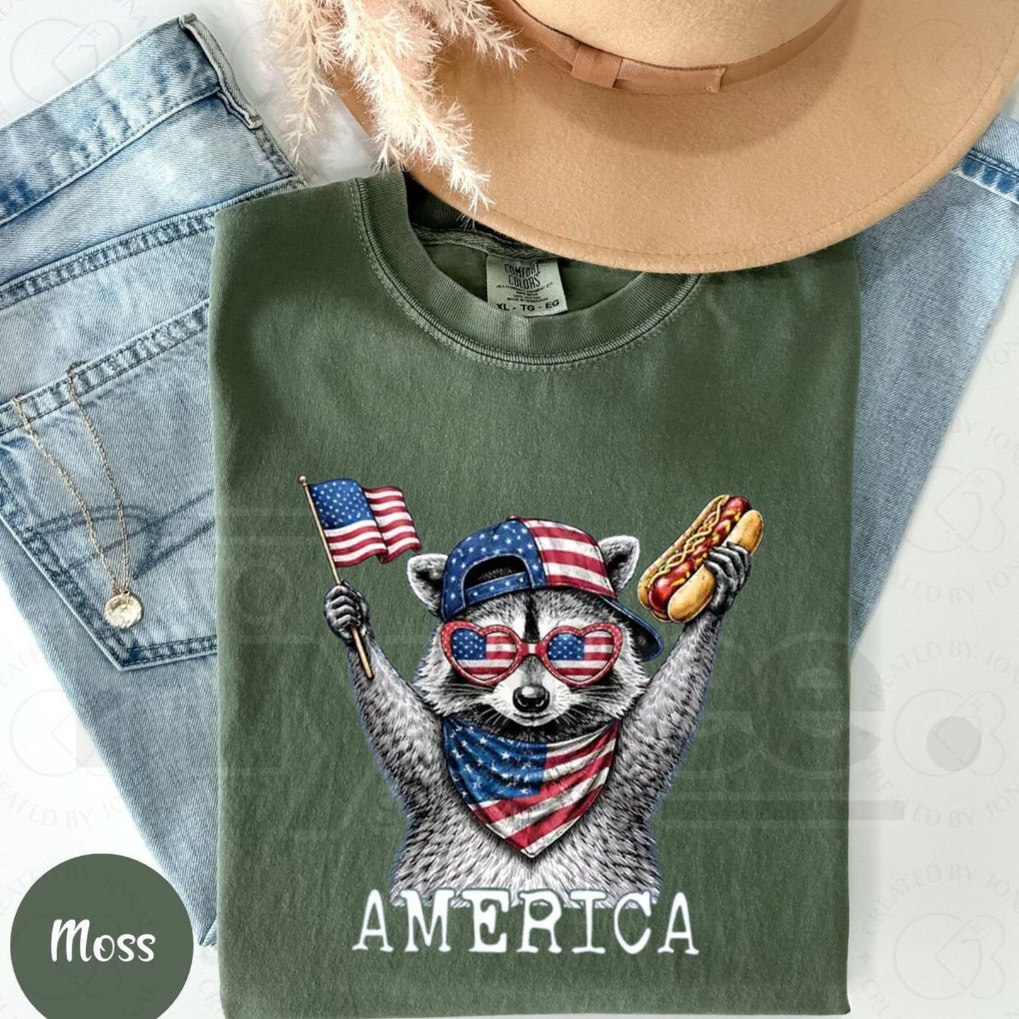 Comfort Colors America Raccoon Hot Dog Shirt – Kids and Women Retro 4th of July Patriotic Animal T-Shirt