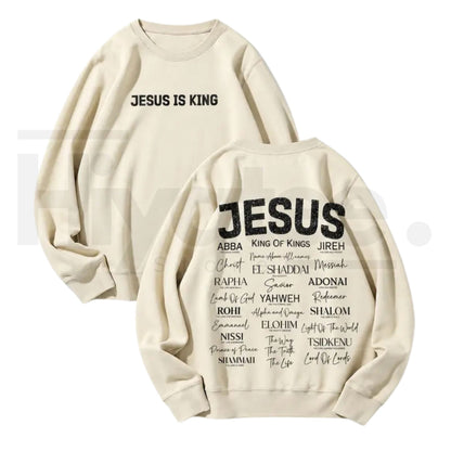Jesus Is King Back Print Faith Crewneck Sweatshirt – Christian Aesthetic Graphic Sweater for Men & Women
