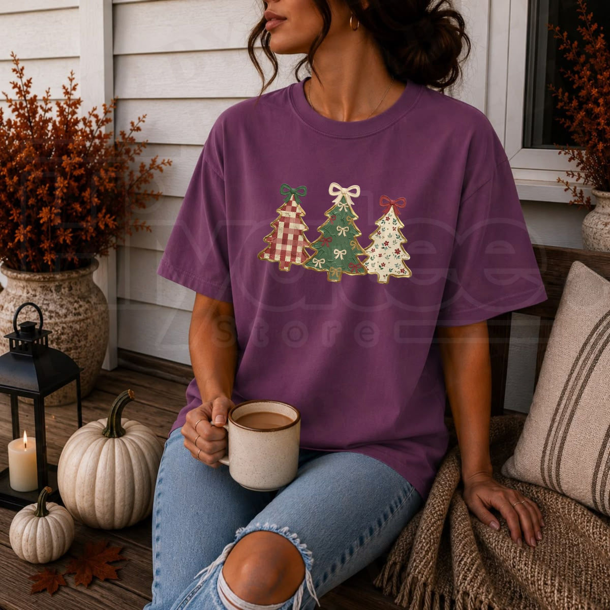 Comfort Colors Three Trees Christmas T-Shirt – Trendy Holiday Graphic Tee