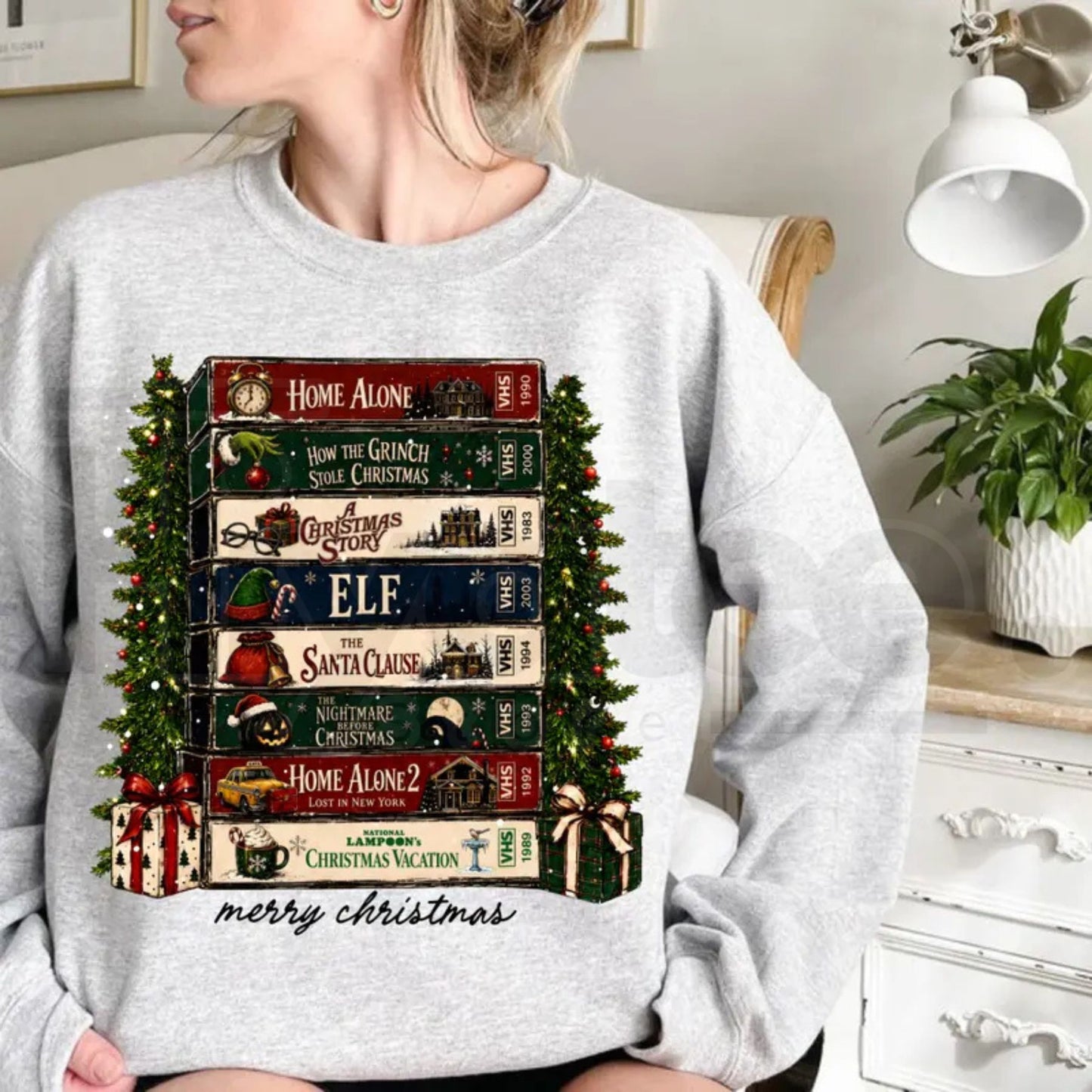 Retro Holiday VHS Sweatshirt – Vintage Christmas Movie Night Graphic Crewneck, Cozy Festive Winter Pullover