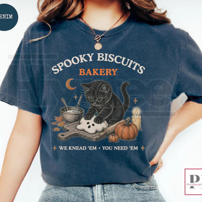 Spooky Biscuits Bakery Black Cat Halloween Comfort Colors Tee
