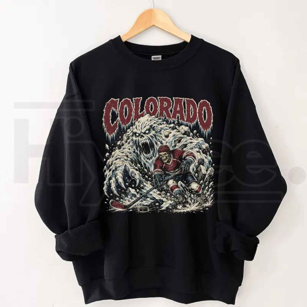 Gildan USA 32 Teams Ice Hockey Skull Vintage Sweatshirt – Classic 90s All Team Game Day Graphic Crewneck