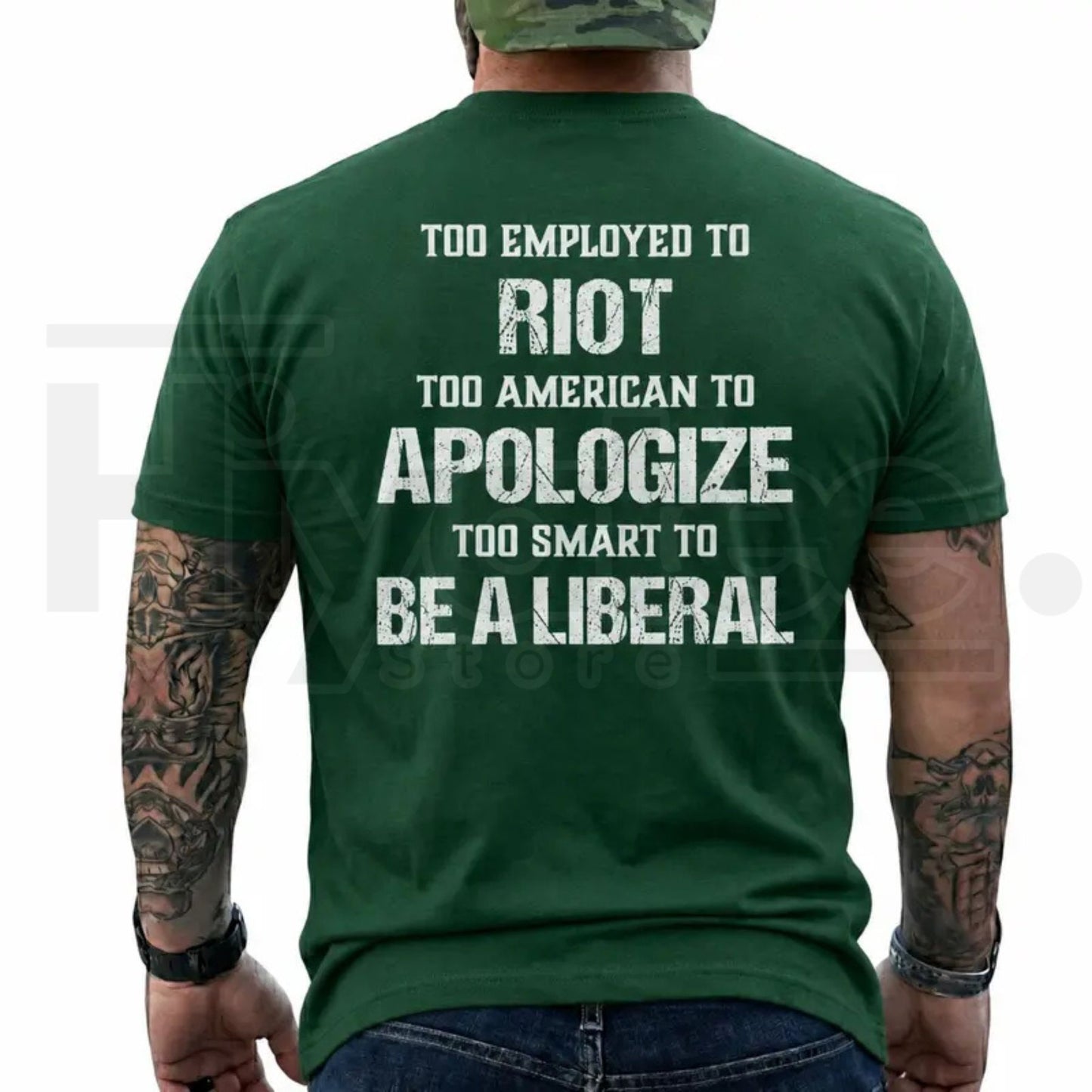 Too Employed Too American Heavyweight Streetwear T-Shirt – Anti-Woke Patriot Back Print Tee