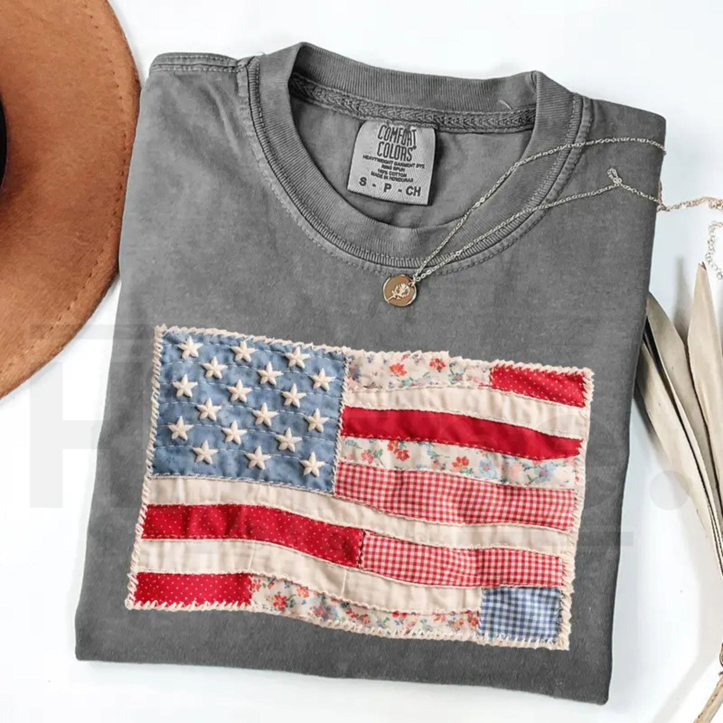 Comfort Colors® Retro American Flag Shirt – Faux Patchwork USA Patriotic Tee