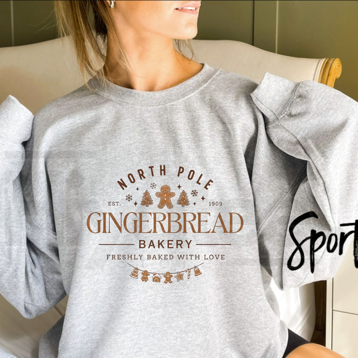 Gingerbread Bakery Christmas Cookie Sweatshirt, Cute Vintage Long Sleeve Holiday Top
