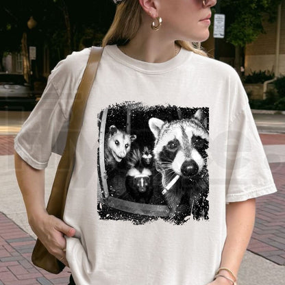 Comfort Colors Trash Panda Night Crew T-Shirt – Funny Raccoon Opossum Skunk Tee