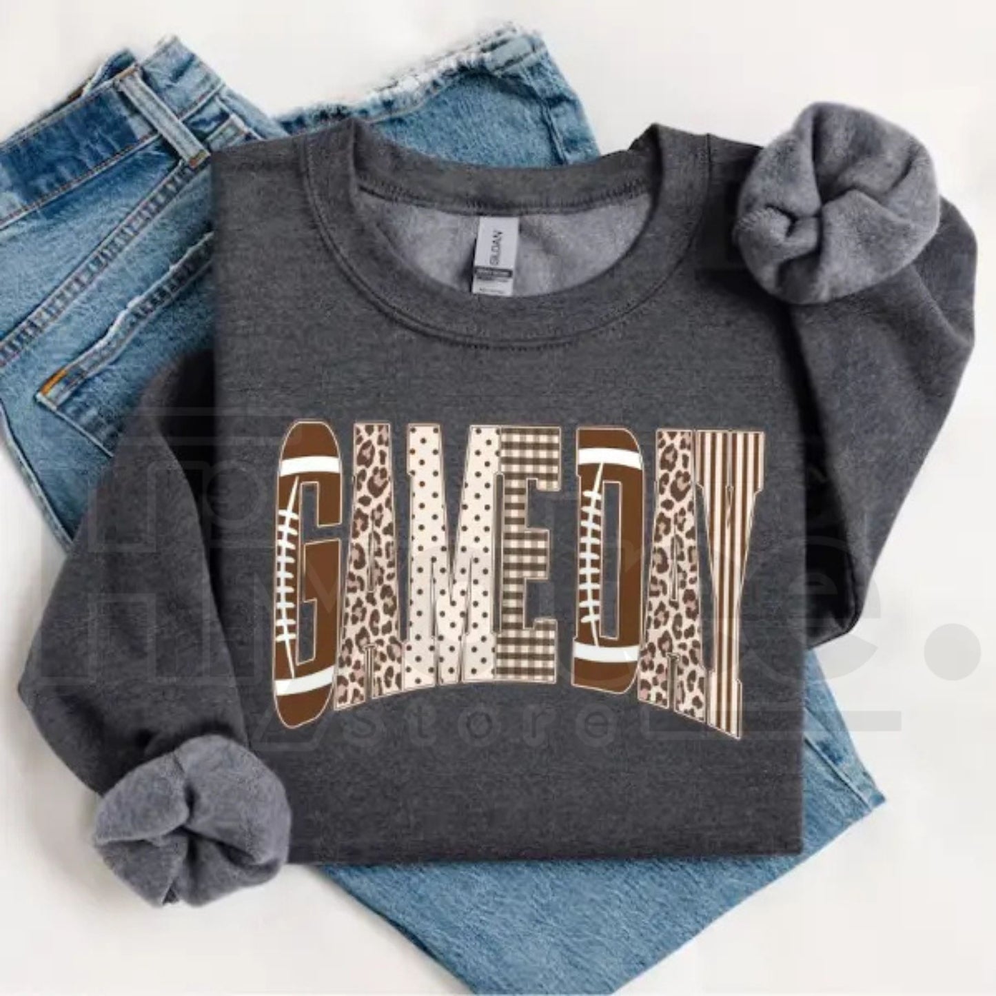Preppy Football Game Day Sweatshirt – Touchdown Football Mom Crewneck, Leopard Checkered Gingham Pullover