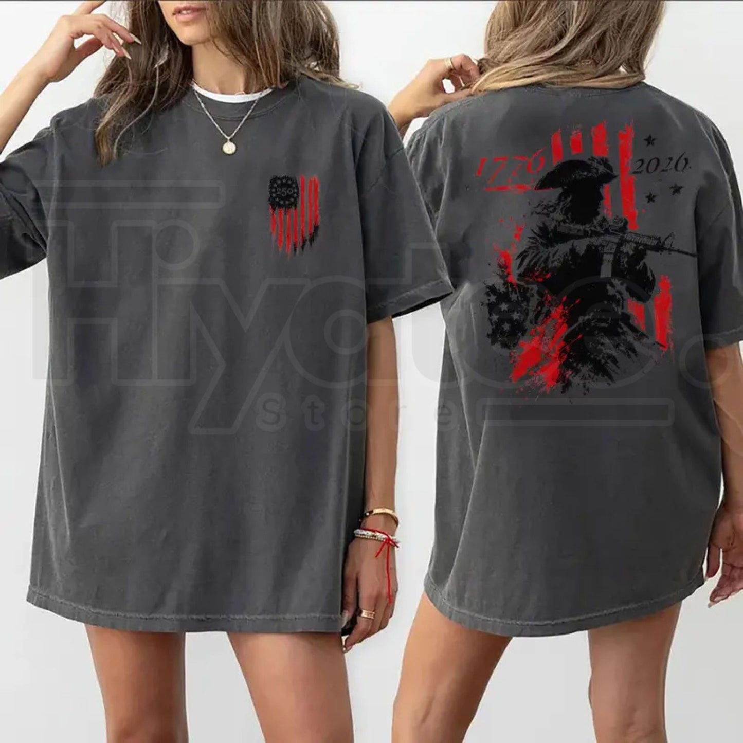250th Anniversary Distressed American Flag 2-Sided T-Shirt – 1776-2026 Revolutionary Soldier Graphic Tee